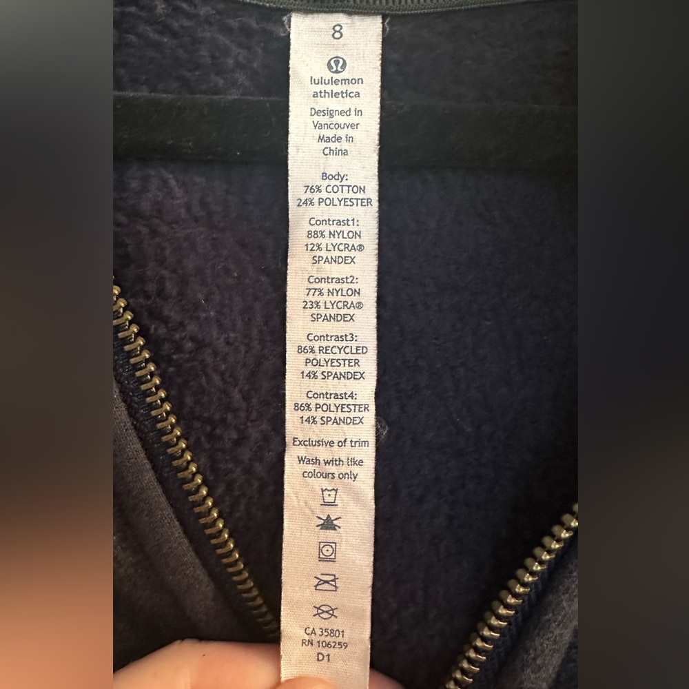 Lululemon Scuba Full-Zip Cropped Hoodie | Dark Navy | Size 8 | Thumb Holes - Picture 3 of 7